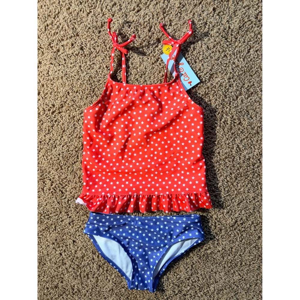 Cat & Jack Patriotic Stars Tankini Swim Bathing Suit Girls 4/5 XS NEW NWT